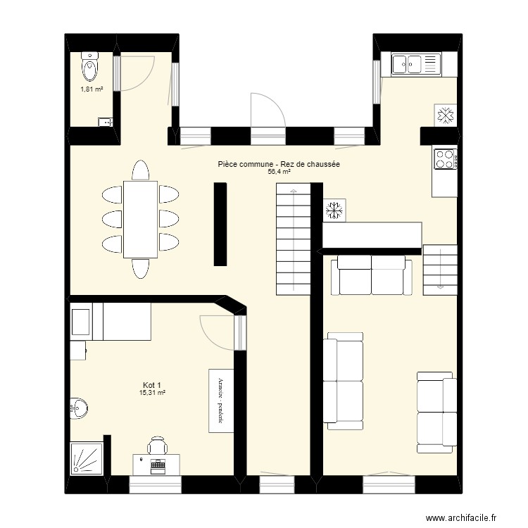 Laboratoire 24 - version 2 - Rez. Plan de 3 pièces et 74 m2