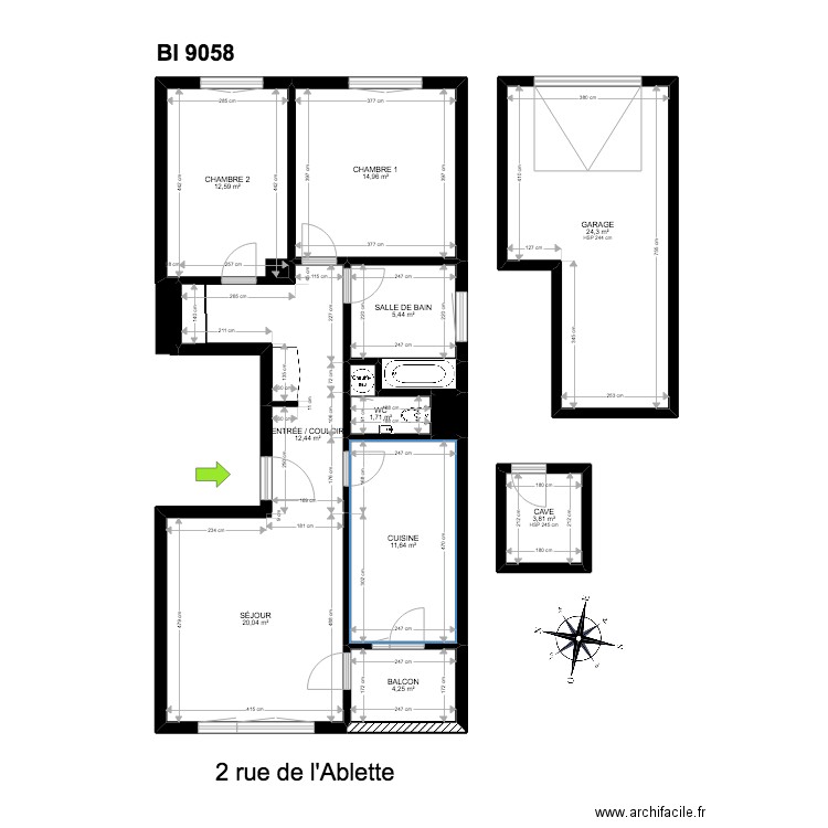 BI 9058. Plan de 13 pièces et 113 m2