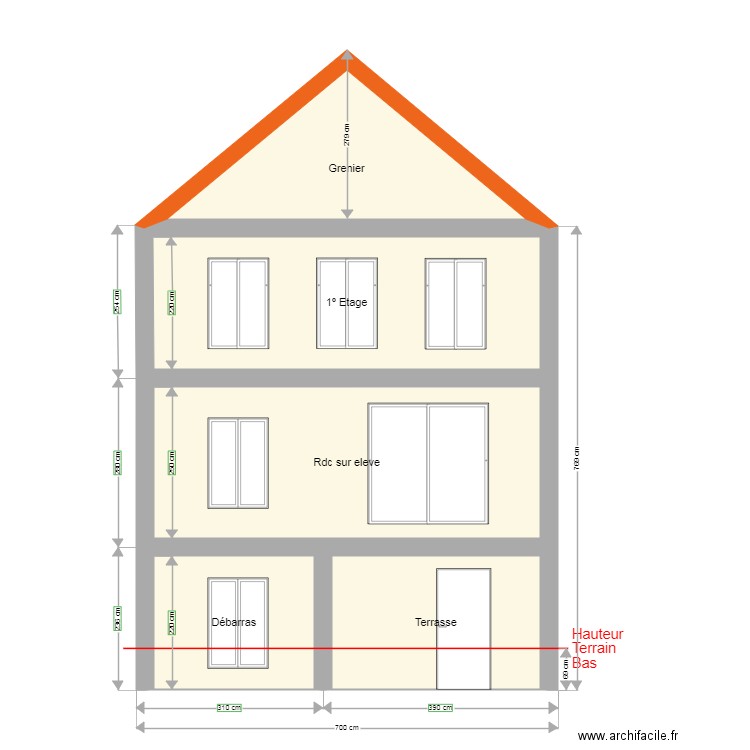 Façade arriere. Plan de 0 pièce et 0 m2