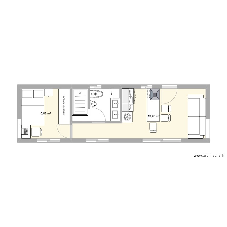 MODULE  10 X 3 = 30 M2. Plan de 2 pièces et 20 m2