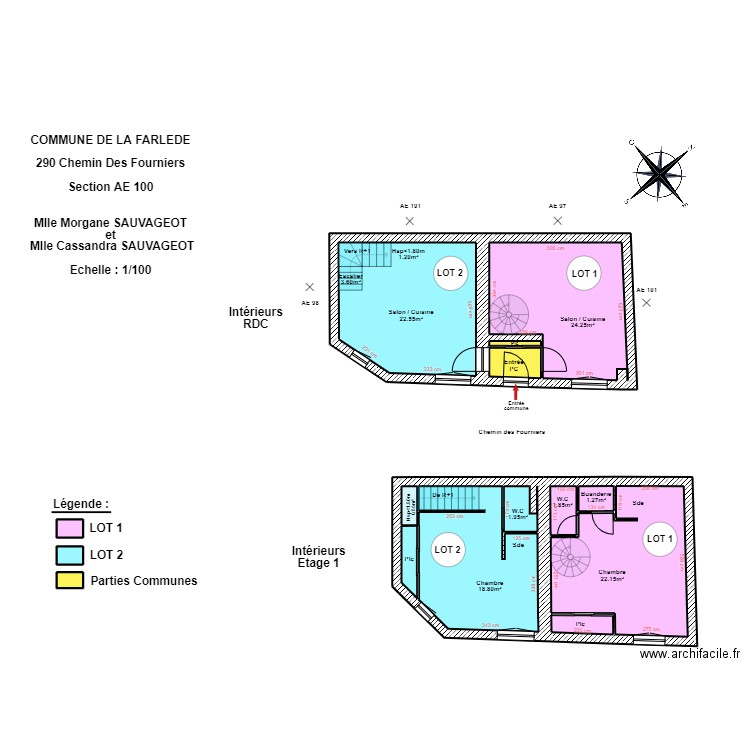 SAUVAGEOT. Plan de 15 pièces et 106 m2