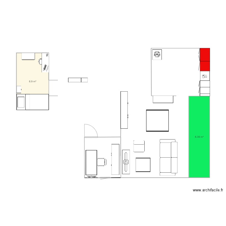 Salon bureau et chambre. Plan de 0 pièce et 0 m2