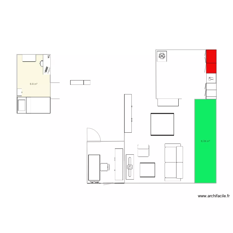 Salon bureau et chambre. Plan de 