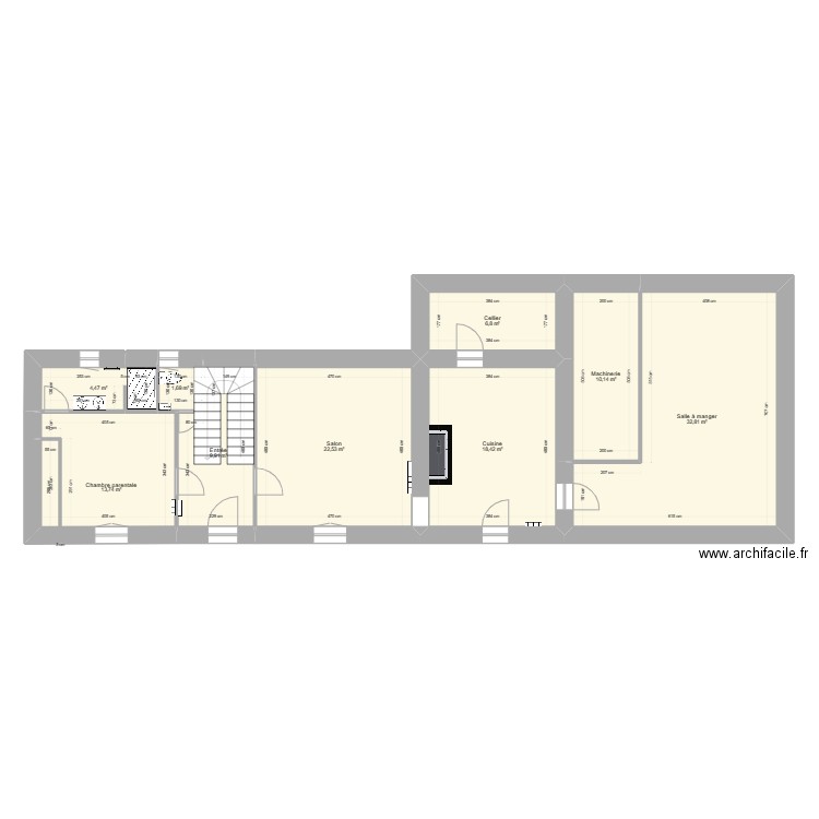 RDC. côtes finies. Plan de 9 pièces et 121 m2