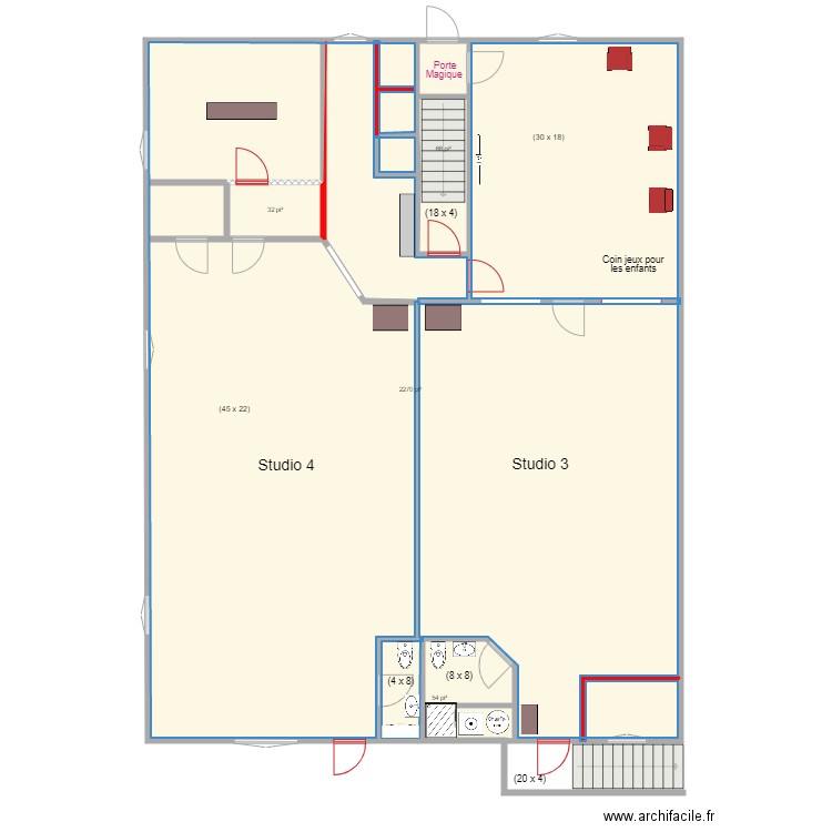 EDNL 2e étage 4 reaménagement. Plan de 18 pièces et 855 m2