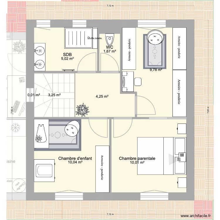 Etage avec coffre. Plan de 