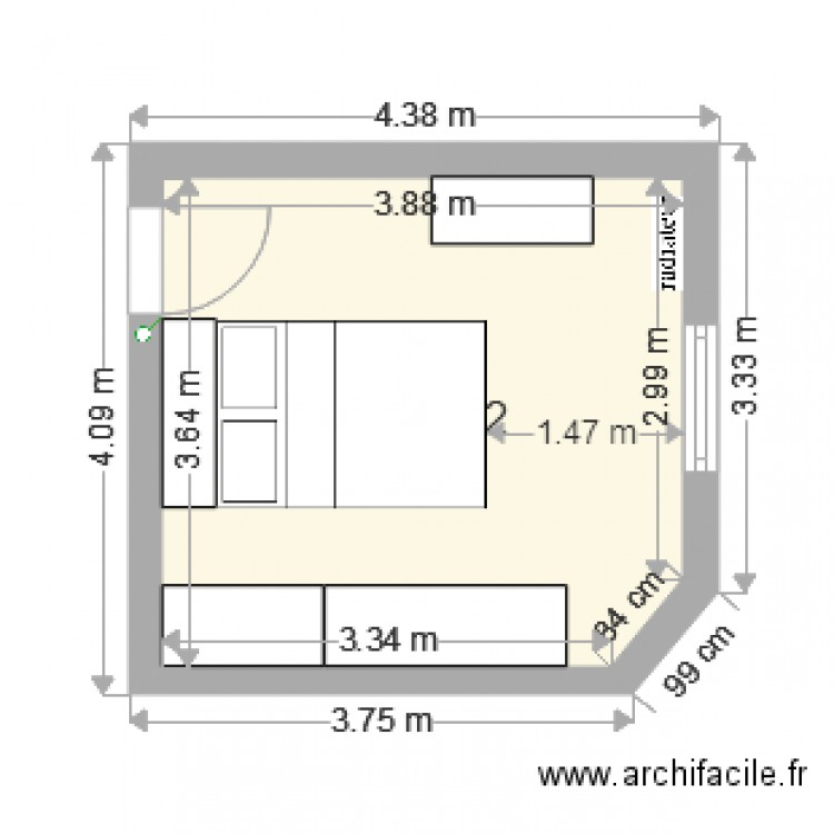 chambre 1 lit 140 x 200. Plan de 0 pièce et 0 m2