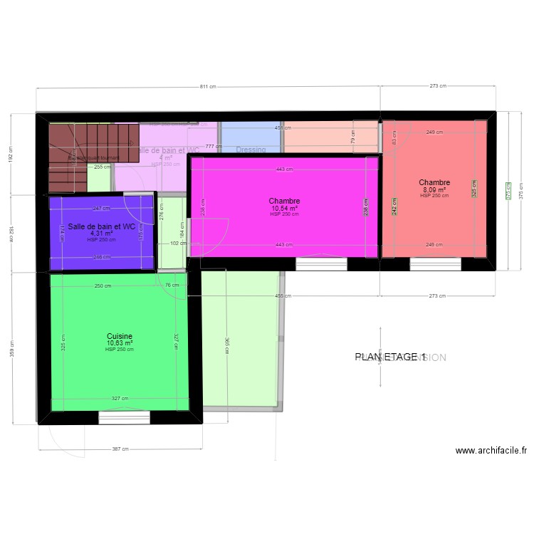 ETAGE PRESENT . Plan de 10 pièces et 85 m2