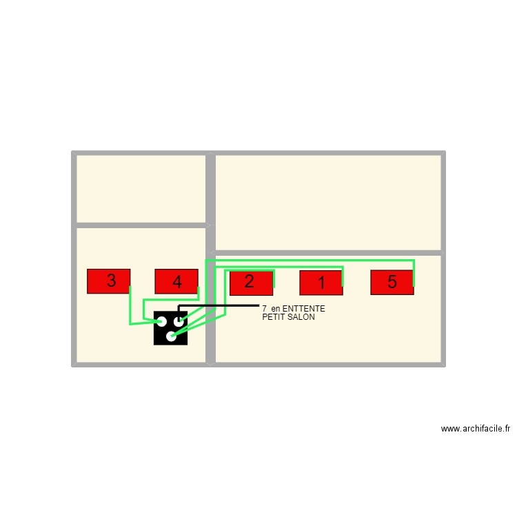 villa H et E clim sur DALLE. Plan de 3 pièces et 13 m2