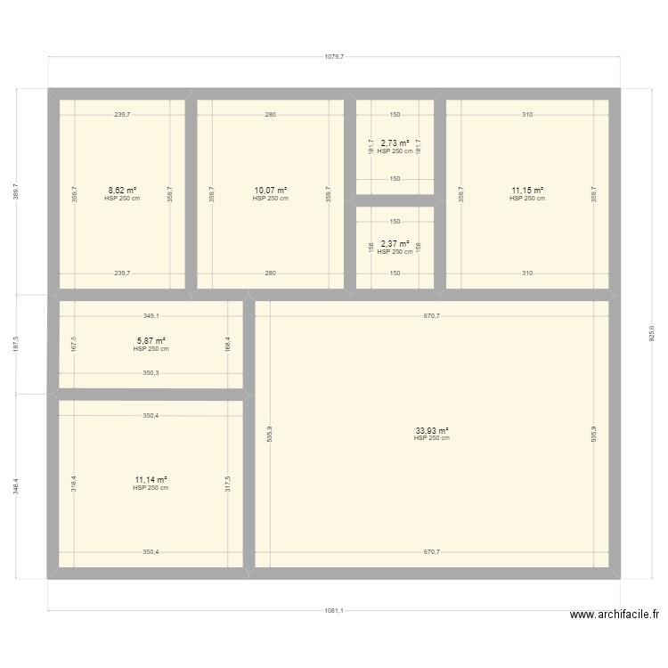 g030. Plan de 8 pièces et 86 m2