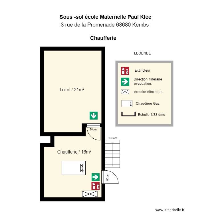 Sous sol Paul Klee Chaufferie . Plan de 3 pièces et 53 m2