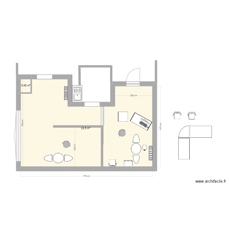 CABINET 5. Plan de 2 pièces et 34 m2