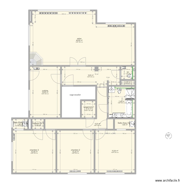 Debrigode fille. Plan de 16 pièces et 149 m2