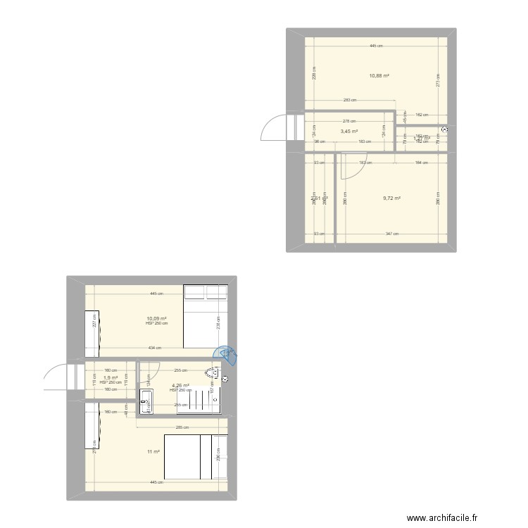 etage. Plan de 9 pièces et 55 m2