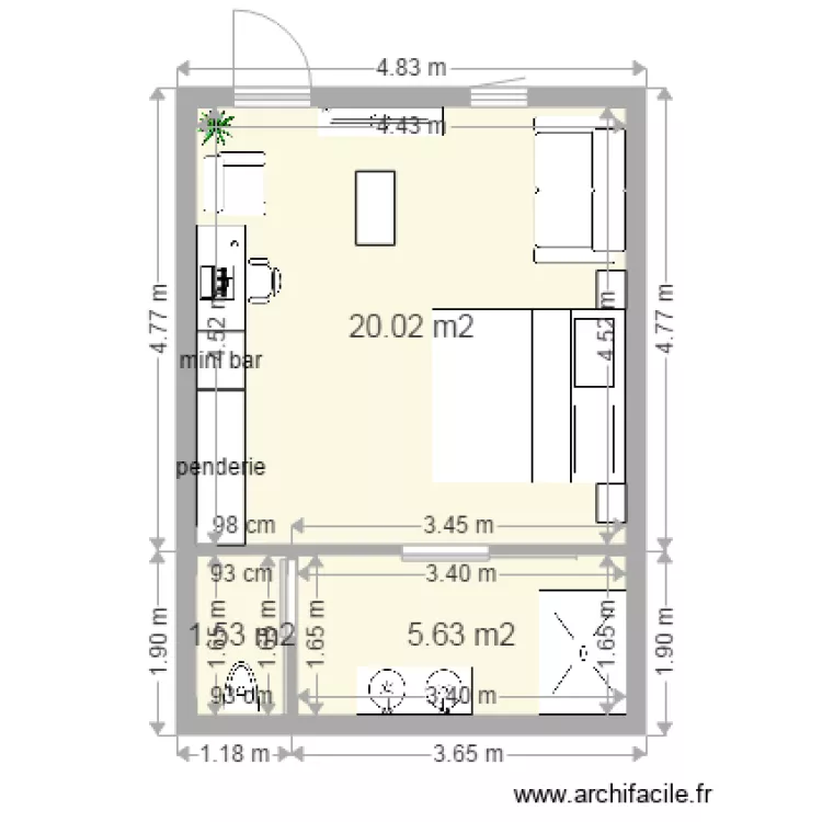 chambre hotel 50. Plan de 