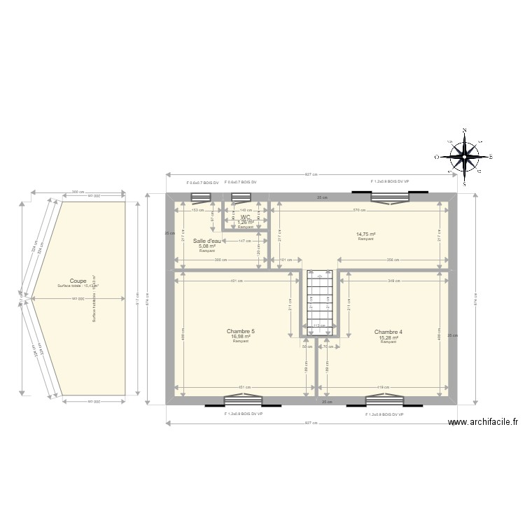 GROLEAU R+1. Plan de 5 pièces et 53 m2