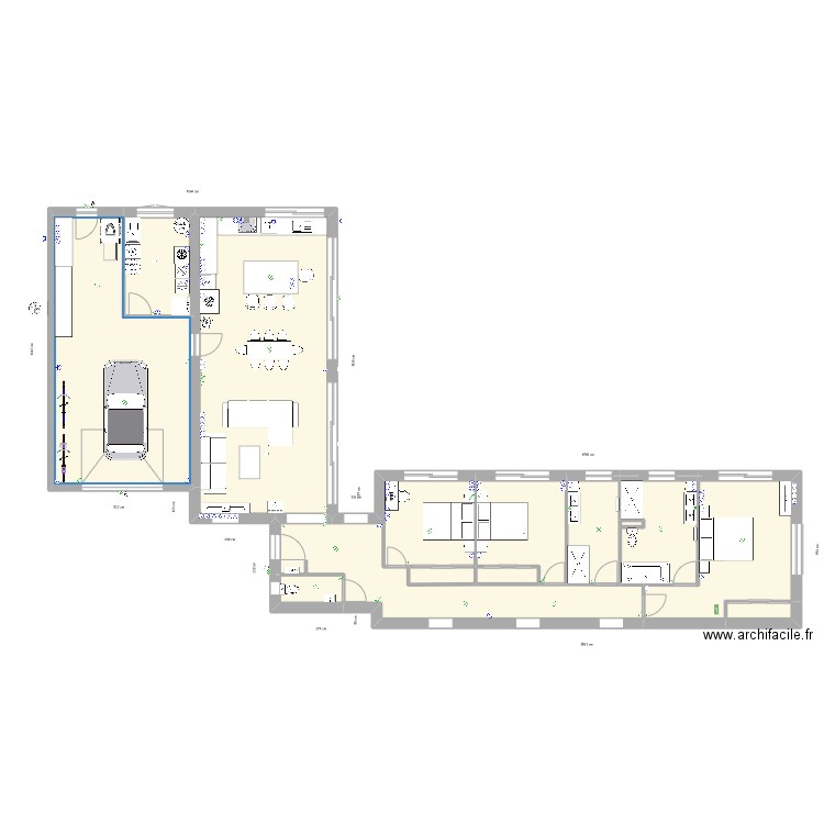 Maison en L2. Plan de 13 pièces et 184 m2