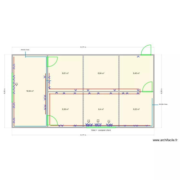 Kiosque. Plan de 7  et 68 m²