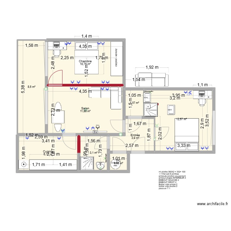 charmilles aprè stravaux. Plan de 9 pièces et 60 m2
