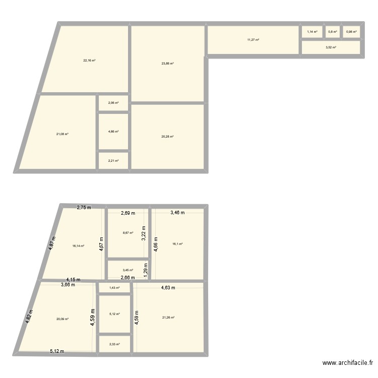 Appartement Ursulines. Plan de 21 pièces et 209 m2
