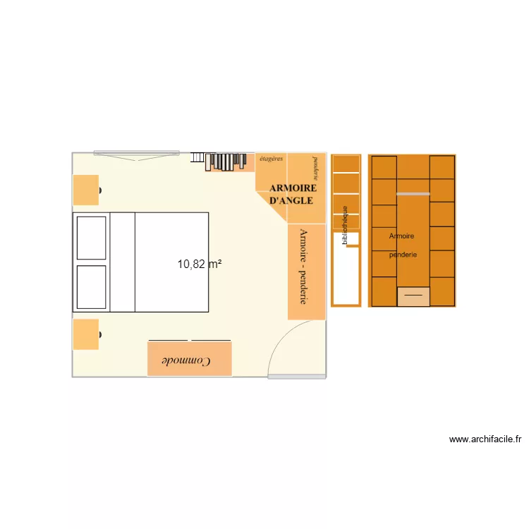 chambre armoire angle. Plan de 