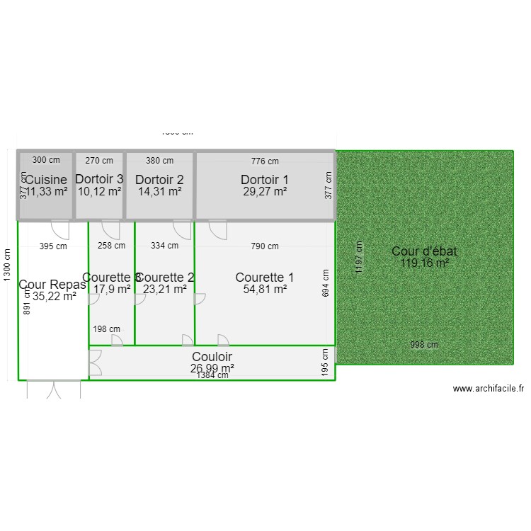 Chenil. Plan de 10 pièces et 342 m2