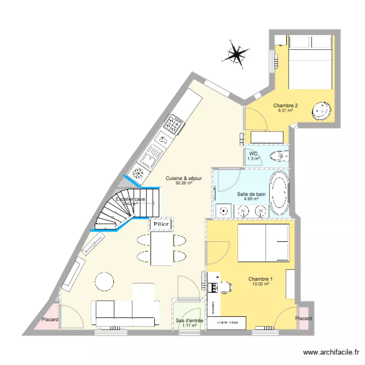Appartement apr&egrave;s 7D. Plan de 