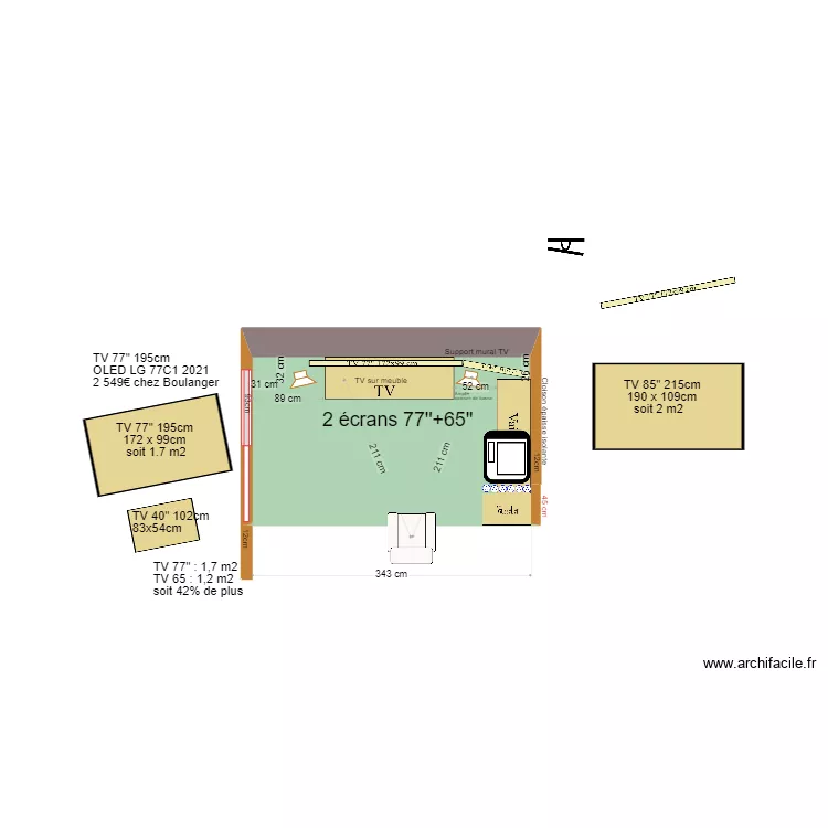 Coin TV 85"+65" . Plan de 