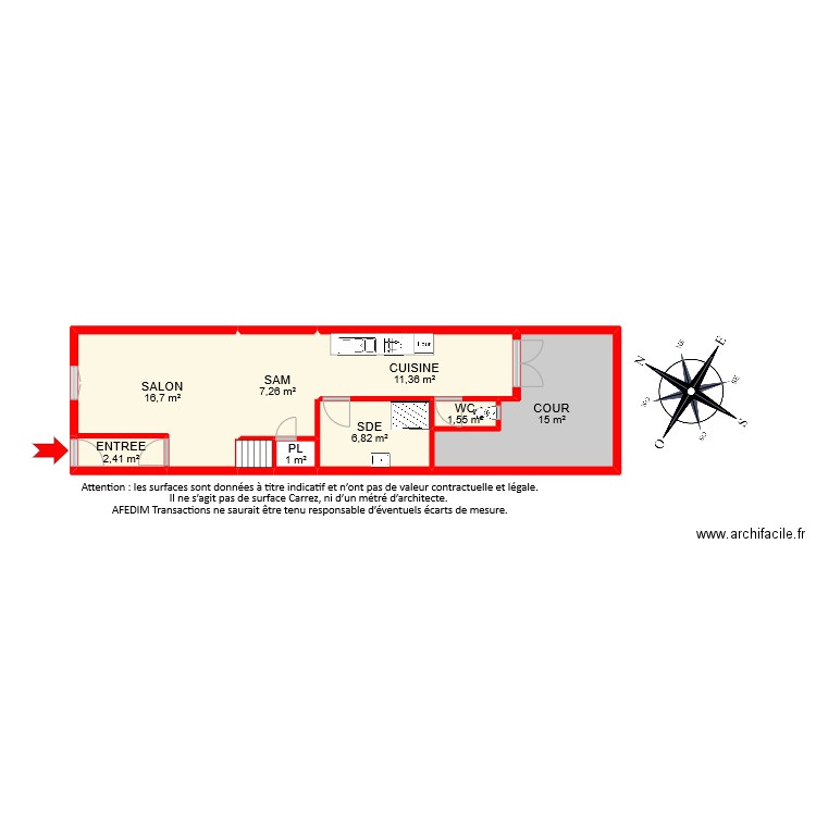  BI9971 RDC. Plan de 9 pièces et 63 m2