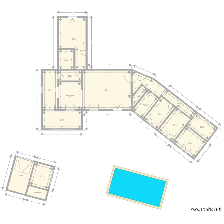 sardet. Plan de 18 pièces et 221 m2