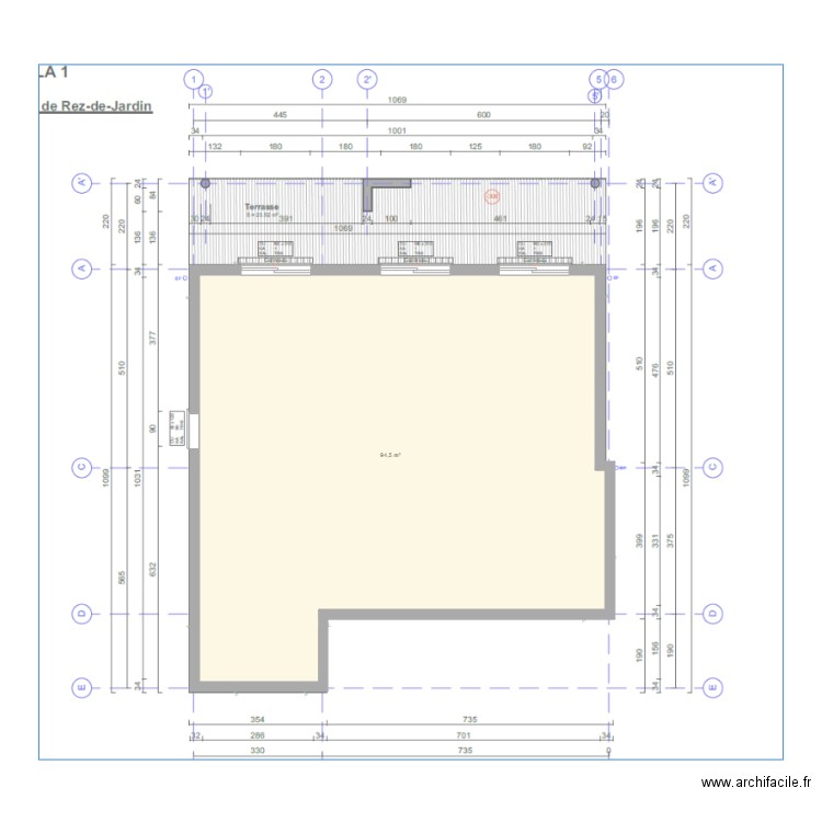 Projet2 RDC nu. Plan de 1 pièce et 95 m2