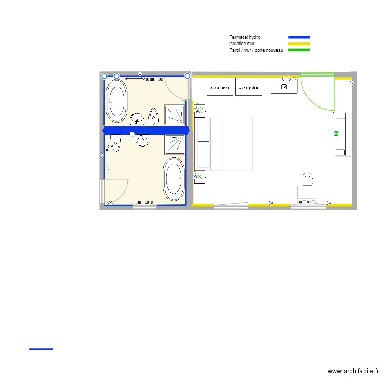 chambre 206 base. Plan de 2 pièces et 12 m2