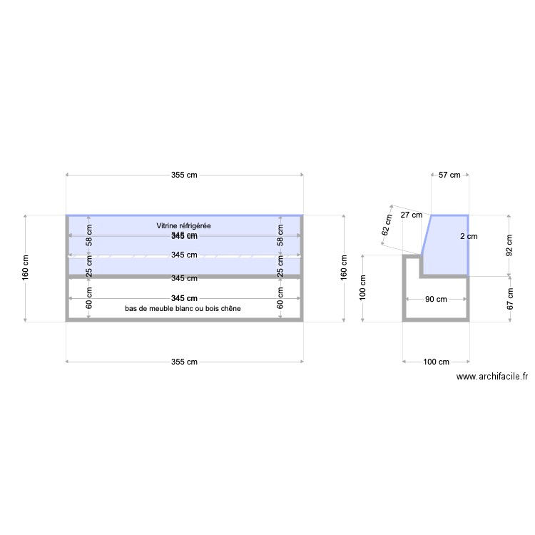 vitrine réfrigérée. Plan de 5 pièces et 6 m2