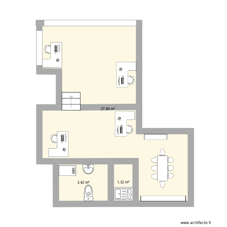 Trooz RDC. Plan de 3 pièces et 32 m2