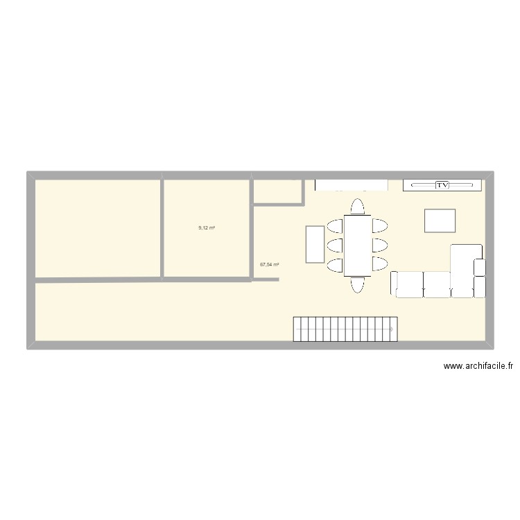 RDC JO. Plan de 2 pièces et 77 m2