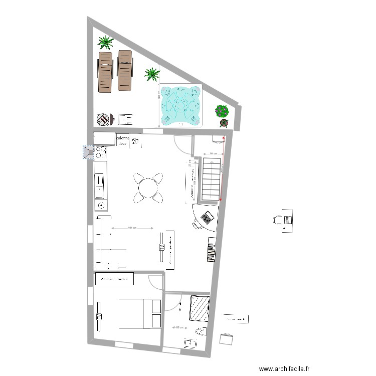 boucherie comble f2 cuisine en face sans ilot + terrasse. Plan de 0 pièce et 0 m2