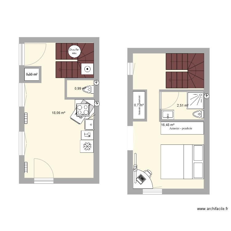 Maison 2. Plan de 6 pièces et 39 m2