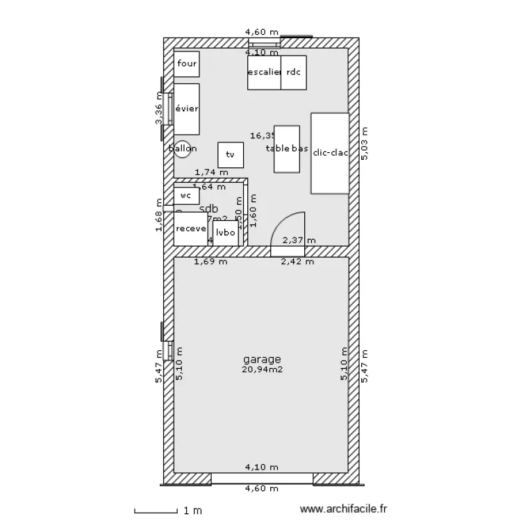 garage semi enterr&eacute; . Plan de 