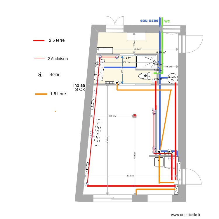 CHAMBRE BAS Electricite. Plan de 6 pièces et 10 m2