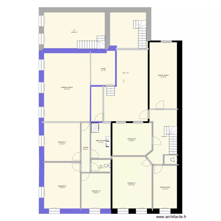 1 &eacute;tage projet 2 avec cotation. Plan de 