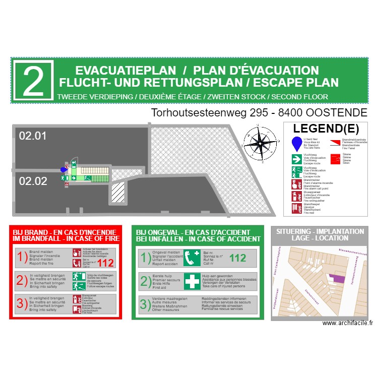 EVACUATIEPLAN TORHOUT 02. Plan de 5 pièces et 215 m2