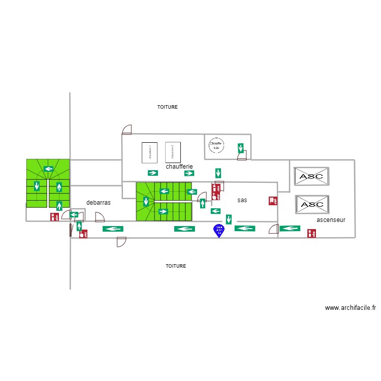 9eme etage incendie bouteille 58 sortie ascenseur. Plan de 0 pièce et 0 m2