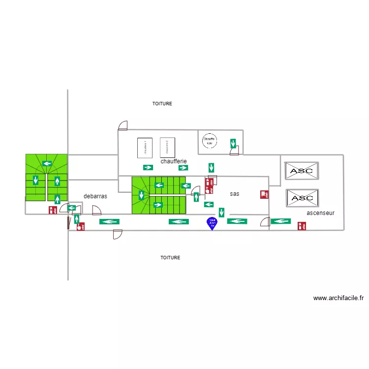 9eme etage incendie bouteille 58 sortie ascenseur. Plan de 