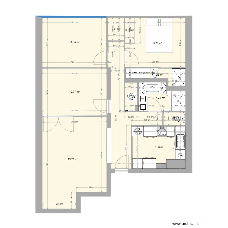 Plan eastman travaux mimimum avec bonnes dimensions. Plan de 12 pièces et 79 m2