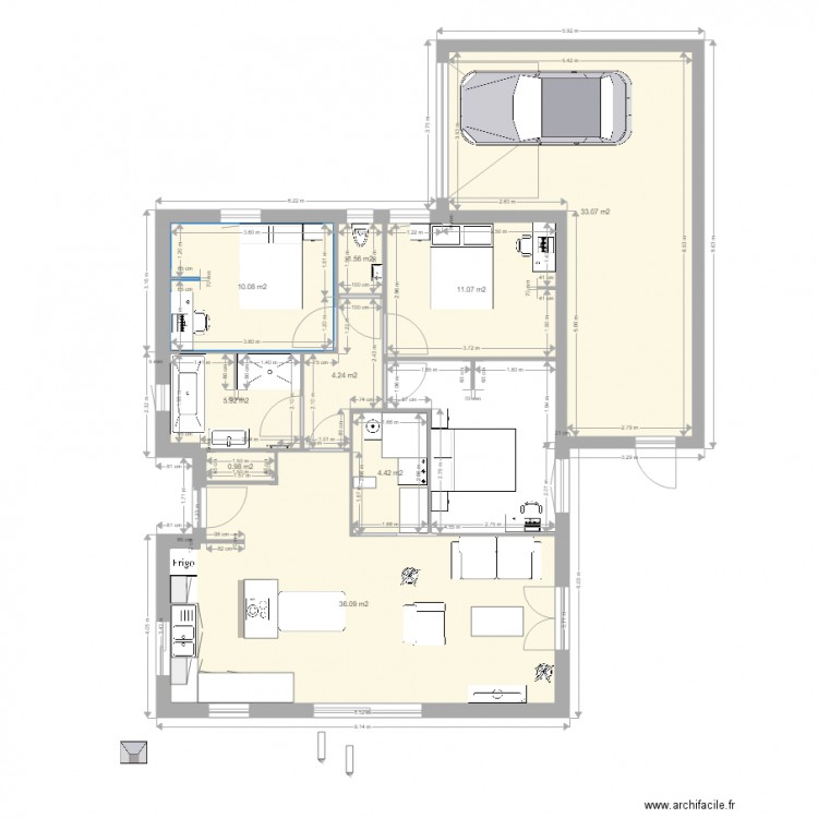 maison 2. Plan de 9 pièces et 107 m2