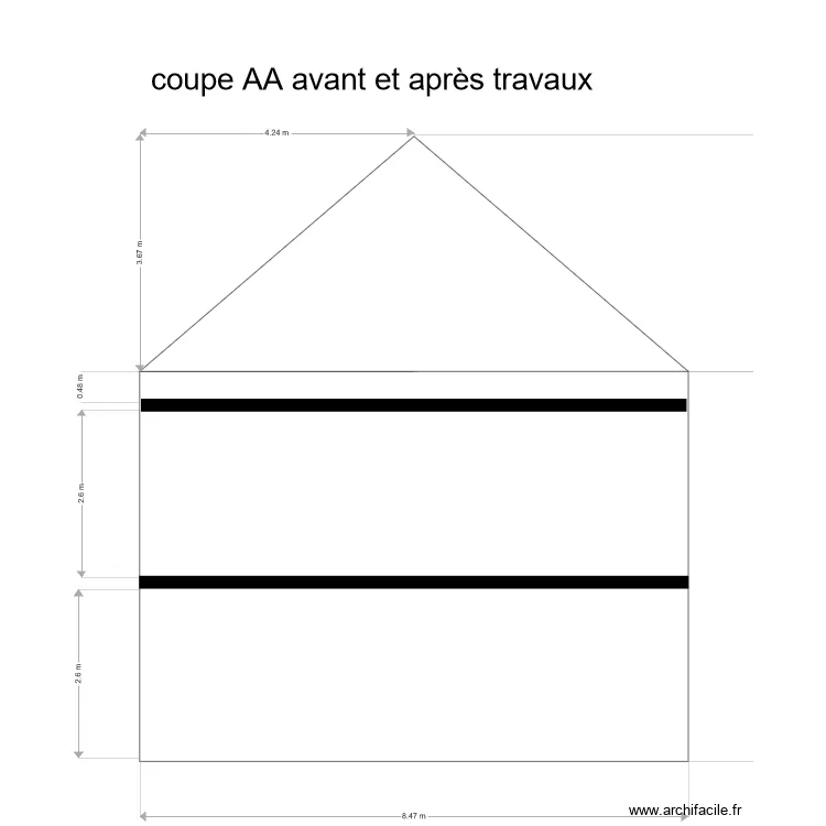 coupe AA avant et apr&egrave;s travaux. Plan de 