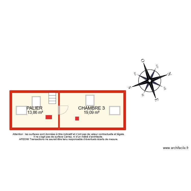 BI 10664 ETAGE. Plan de 2 pièces et 33 m2