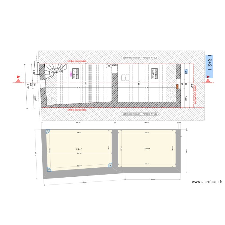 Leucate village 2eme Origine. Plan de 2 pièces et 40 m2