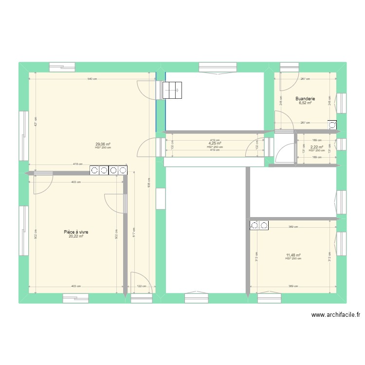 Caro RdC modif essai. Plan de 6 pièces et 74 m2