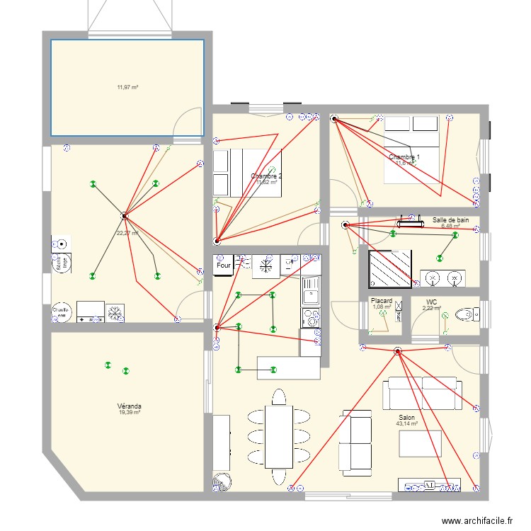 plan maison  1 parent. Plan de 9 pièces et 130 m2